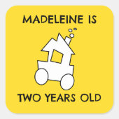 Trein voor tweede verjaardag vierkante sticker (Voorkant)