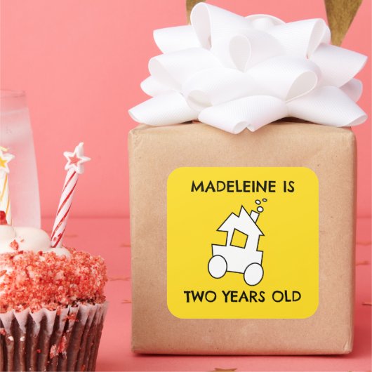 Trein voor tweede verjaardag vierkante sticker (Feest)