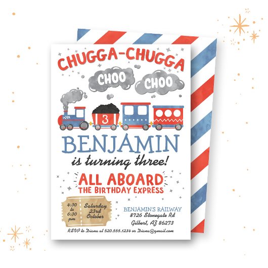 Trein Water Kleur Verjaardag Uitnodiging