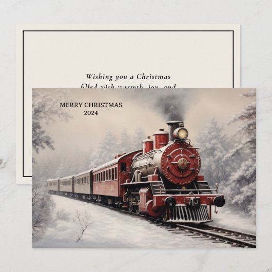 Trein Winter Scène Vrolijke Kerstvakantie Feestdagenkaart (Voorkant / Achterkant)