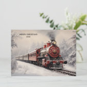  Trein Winter Scène Vrolijke Kerstvakantie Feestdagenkaart (Staand voorkant)