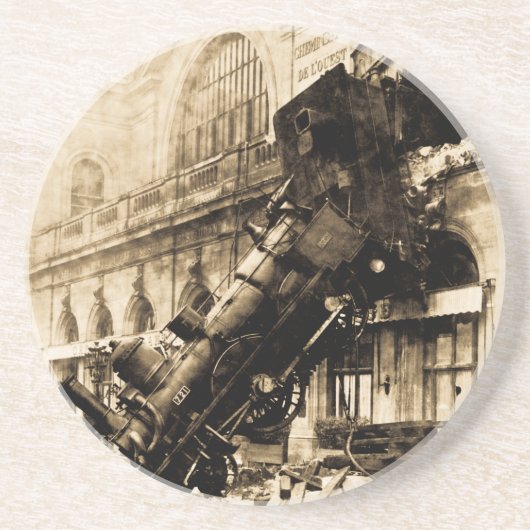 Trein Wreck te Montparnasse 1895  Zandsteen Onderzetter (Voorkant)