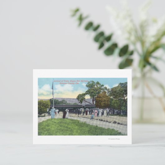 Treinaankomst bij Boyes Hot Springs Briefkaart (Staand voorkant)