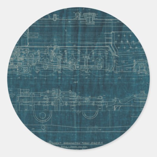 Treinblauwdruk I Ronde Sticker (Voorkant)