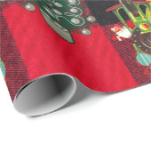 Treinen en kerstbomen op Plaid Zwart Rood Cadeaupapier (Rol Hoek)