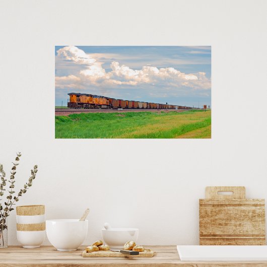 treinen met veel auto's poster (Keuken)