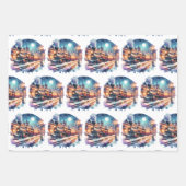  treinen op een besneeuwde nacht inpakpapier vel (Voorkant 3)