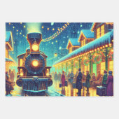  treinen op een besneeuwde nacht inpakpapier vel (Voorkant 2)