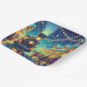  treinen op een besneeuwde nacht papieren bordje (Gebogen)