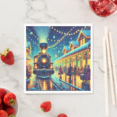  treinen op een besneeuwde nacht servet (Insitu)