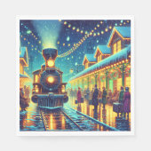  treinen op een besneeuwde nacht servet (Voorkant)