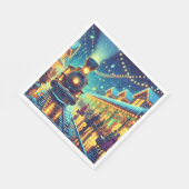  treinen op een besneeuwde nacht servet (Hoek)