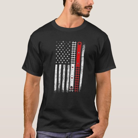 Treinen op spoorstaven - amerikaans model voor loc t-shirt (Voorkant)