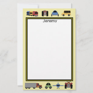Treinen, vlakten en auto's jongens monogram briefpapier
