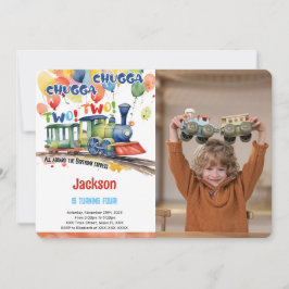 Treinfeestfoto 4e verjaardag kaart