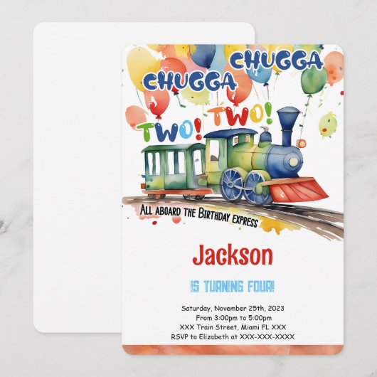 Treinfeestje 4e verjaardag kaart (Voorkant / Achterkant)