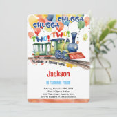 Treinfeestje 4e verjaardag kaart (Staand voorkant)