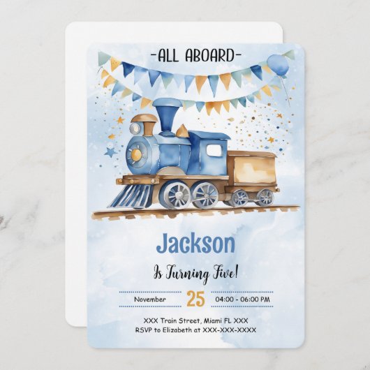 Treinfeestje 5e verjaardag kaart (Voorkant / Achterkant)
