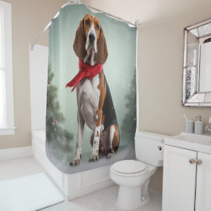 Treining Walker Coonhound Hond in Sneeuw Kerstmis Douchegordijn
