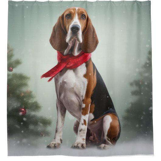 Treining Walker Coonhound Hond in Sneeuw Kerstmis Douchegordijn (Voorkant)