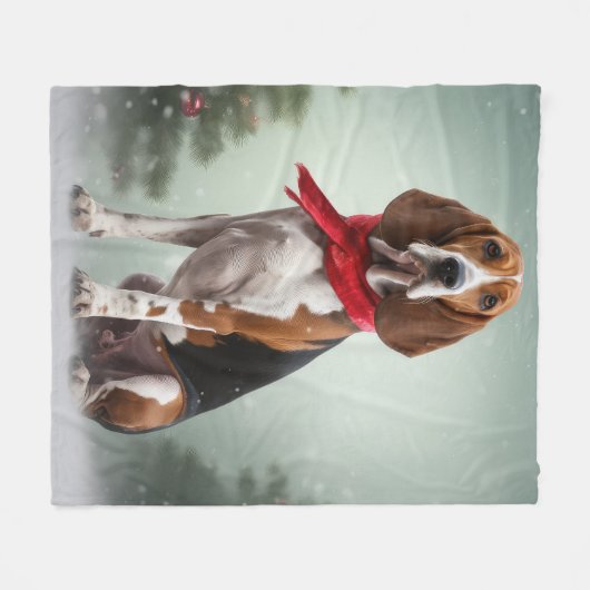 Treining Walker Coonhound Hond in Sneeuw Kerstmis Fleece Deken (Voorkant (Horizontaal))