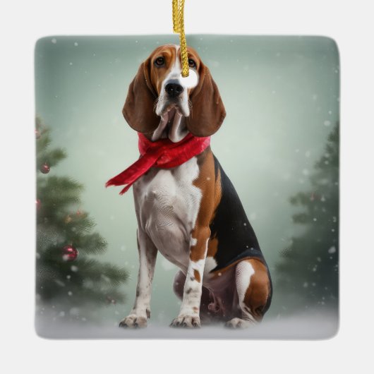 Treining Walker Coonhound Hond in Sneeuw Kerstmis Keramisch Ornament (Voorkant)