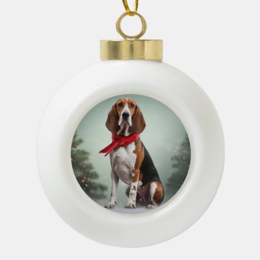 Treining Walker Coonhound Hond in Sneeuw Kerstmis Keramische Bal Ornament (Voorkant)