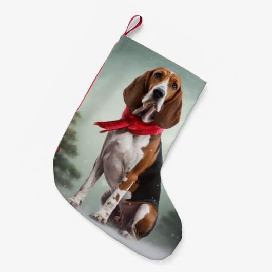 Treining Walker Coonhound Hond in Sneeuw Kerstmis Kleine Kerstsok (Voorkant (Hangend))