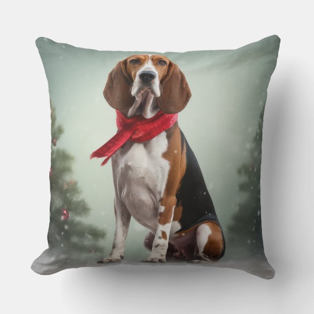 Treining Walker Coonhound Hond in Sneeuw Kerstmis Kussen (Voorkant)