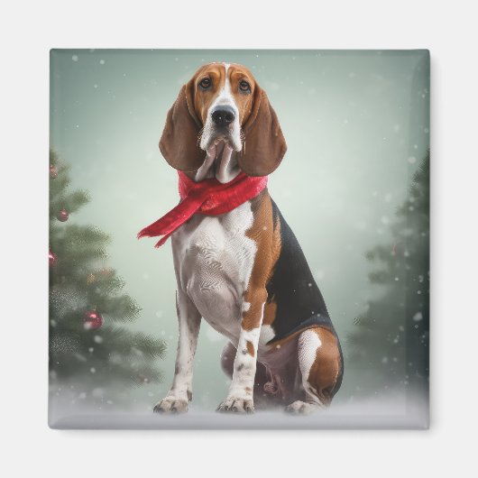 Treining Walker Coonhound Hond in Sneeuw Kerstmis Magneet (Voorkant)