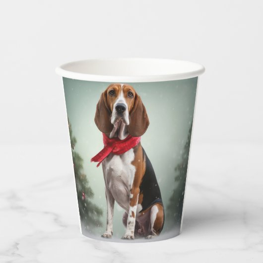 Treining Walker Coonhound Hond in Sneeuw Kerstmis Papieren Bekers (Voorkant)