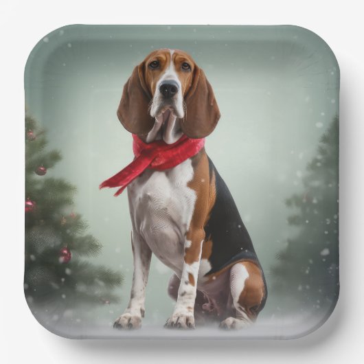Treining Walker Coonhound Hond in Sneeuw Kerstmis Papieren Bordje (Voorkant)