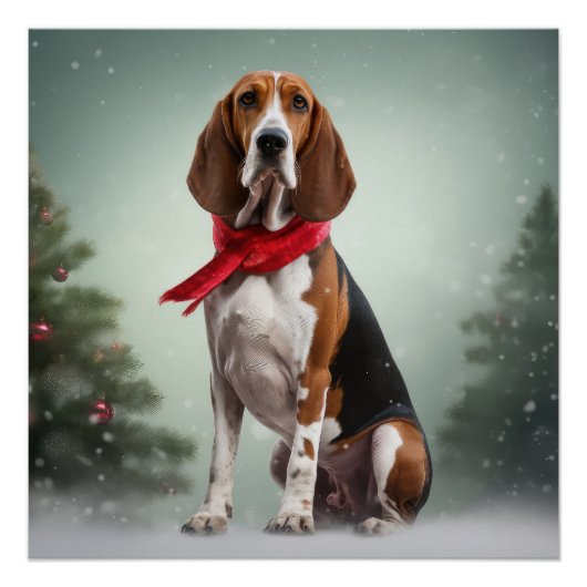 Treining Walker Coonhound Hond in Sneeuw Kerstmis Perfect Poster (Voorkant)