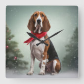 Treining Walker Coonhound Hond in Sneeuw Kerstmis Vierkante Klok (Voorkant)