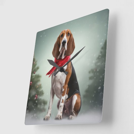 Treining Walker Coonhound Hond in Sneeuw Kerstmis Vierkante Klok (Hoek)