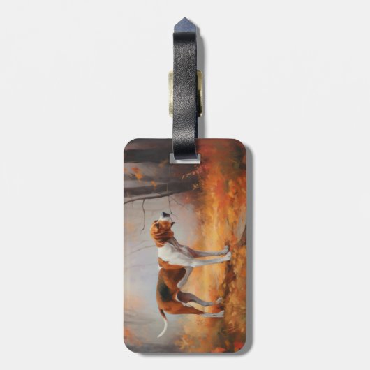 Treining Walker Coonhound in Herfstbladeren Herfst Bagagelabel (Achterkant verticaal)