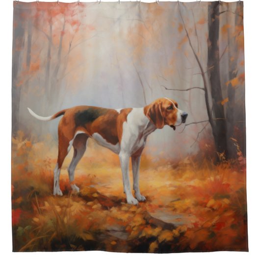Treining Walker Coonhound in Herfstbladeren Herfst Douchegordijn (Voorkant)