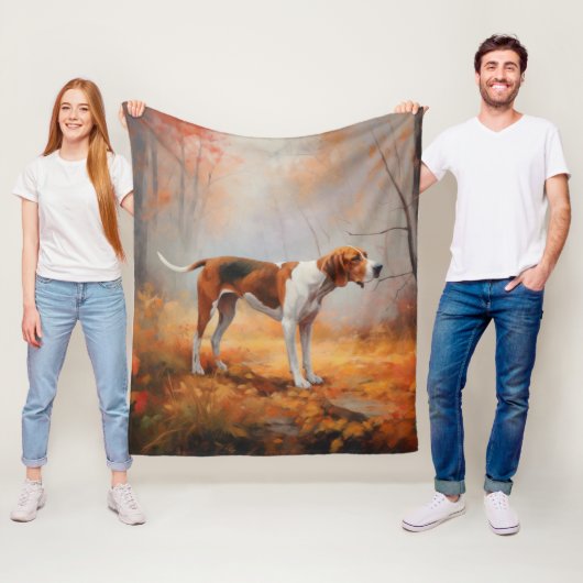 Treining Walker Coonhound in Herfstbladeren Herfst Fleece Deken (In situ)