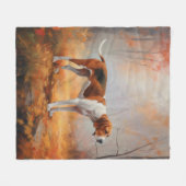 Treining Walker Coonhound in Herfstbladeren Herfst Fleece Deken (Voorkant (Horizontaal))