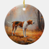 Treining Walker Coonhound in Herfstbladeren Herfst Keramisch Ornament (Achterkant)