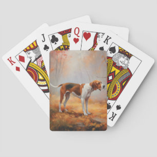 Treining Walker Coonhound in Herfstbladeren Herfst Pokerkaarten