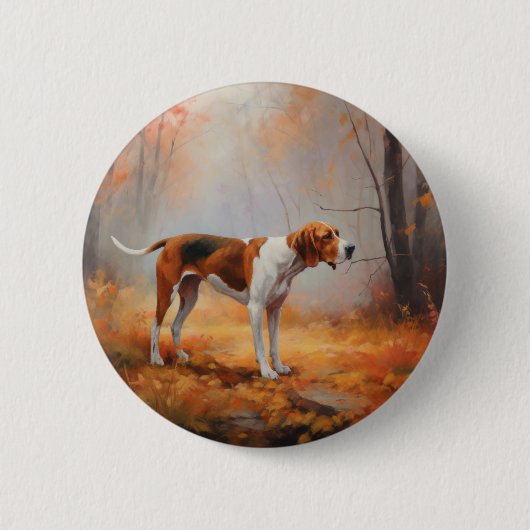 Treining Walker Coonhound in Herfstbladeren Herfst Ronde Button 5,7 Cm (Voorkant)