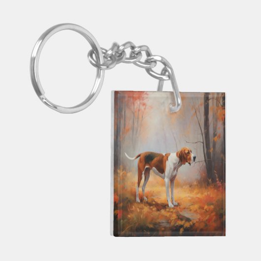 Treining Walker Coonhound in Herfstbladeren Herfst Sleutelhanger (Voorkant Links)