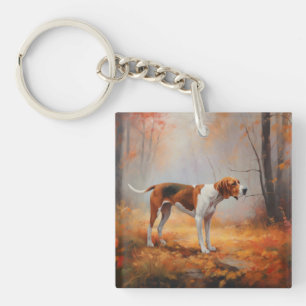 Treining Walker Coonhound in Herfstbladeren Herfst Sleutelhanger