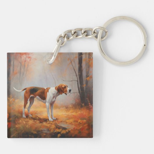 Treining Walker Coonhound in Herfstbladeren Herfst Sleutelhanger (Achterkant)