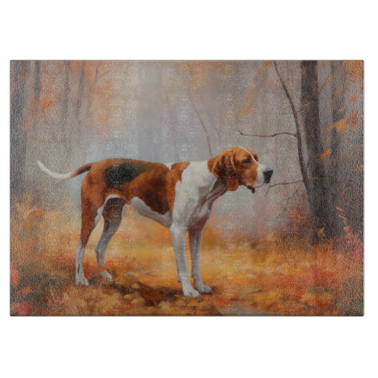 Treining Walker Coonhound in Herfstbladeren Herfst Snijplank (Voorkant)