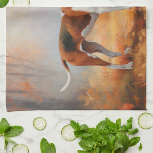 Treining Walker Coonhound in Herfstbladeren Herfst Theedoek (Gevouwen)