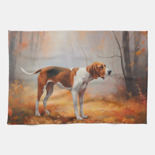 Treining Walker Coonhound in Herfstbladeren Herfst Theedoek (Horizontaal)