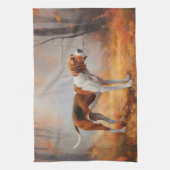 Treining Walker Coonhound in Herfstbladeren Herfst Theedoek (Verticaal)