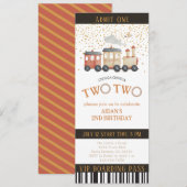 Treinkaartje 2e verjaardagsfeest uitnodiging (Voorkant / Achterkant)